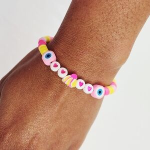 Handmade Clay Heart Bead Bracelet